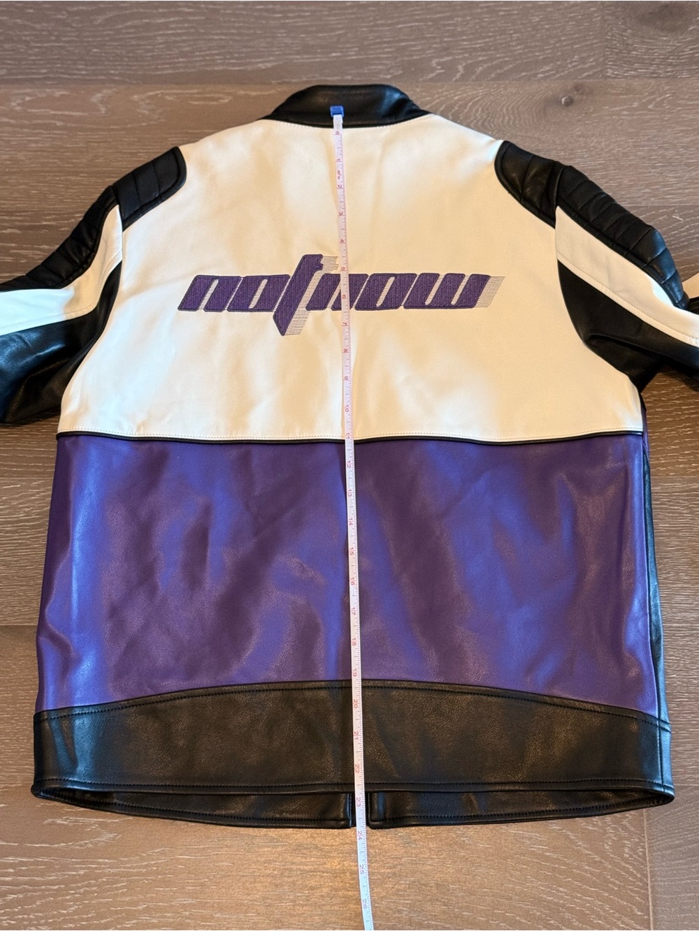 Bershka Faux Leather Racing Colour Block Moto Jacket Purple Y2K Size Medium M - Picture 16 of 17